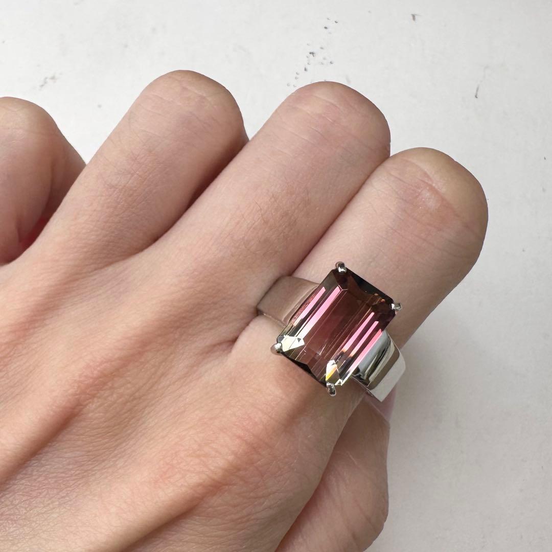 PT900 ウォーターメロントルマリン リング　5.12ct 大粒