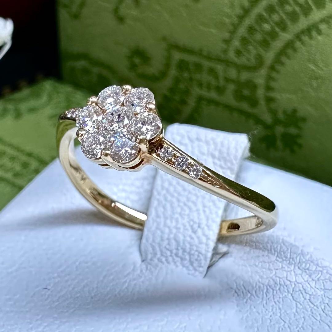 【K18】ダイヤモンド 0.3ct リング 花デザイン