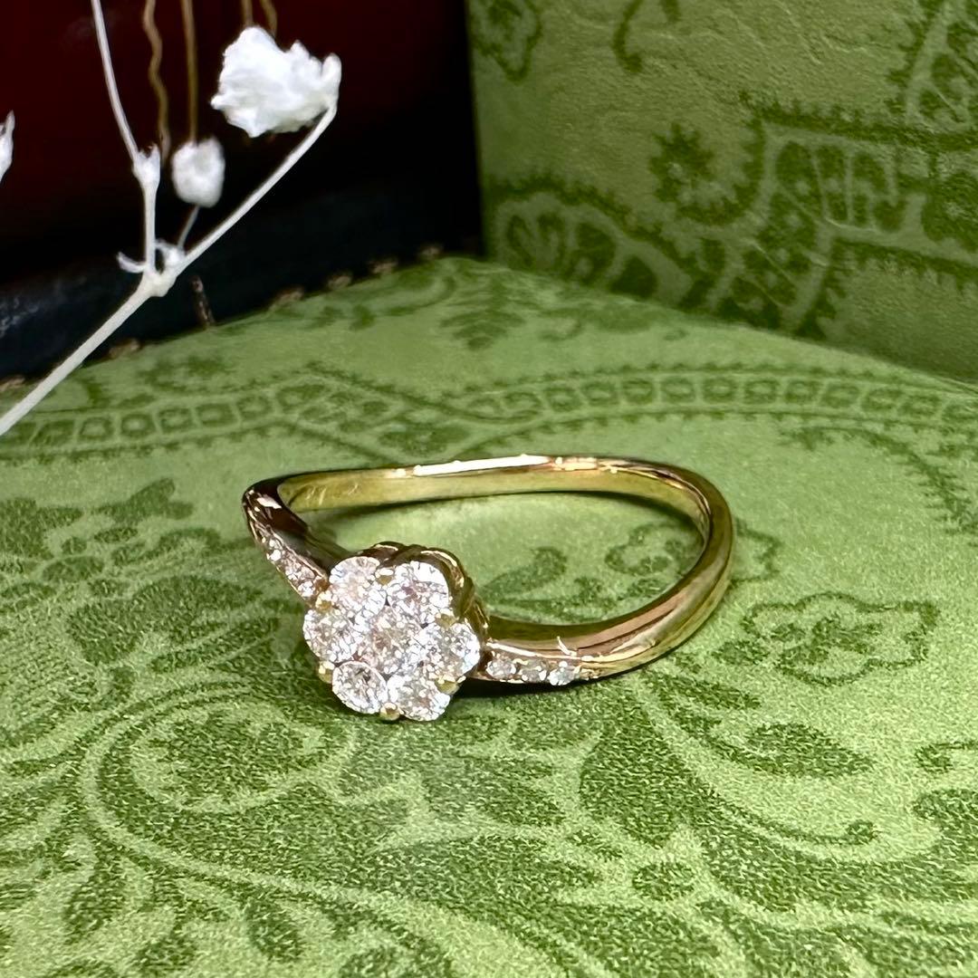 【K18】ダイヤモンド 0.3ct リング 花デザイン