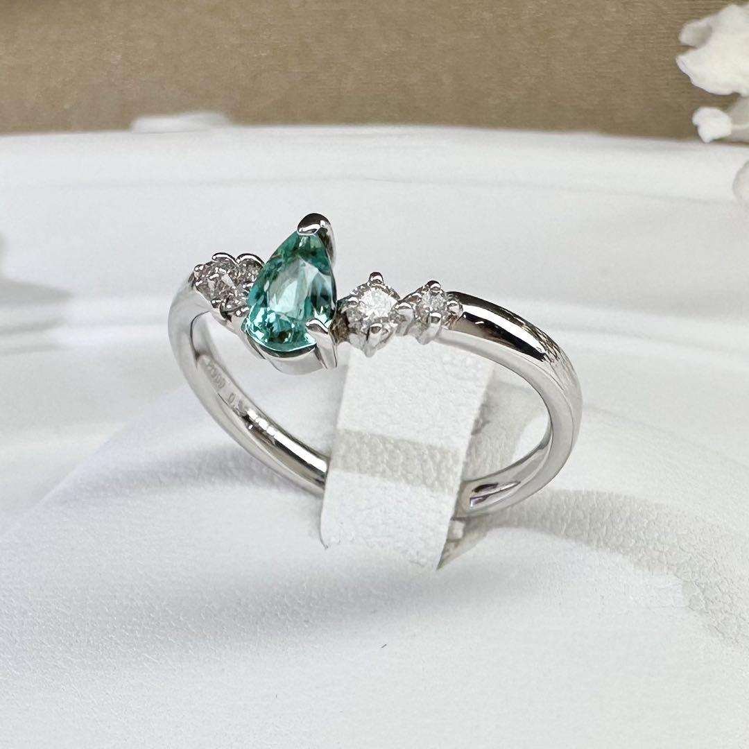【美品】PT900 パライバトルマリン 0.30ct ダイヤモンド リング