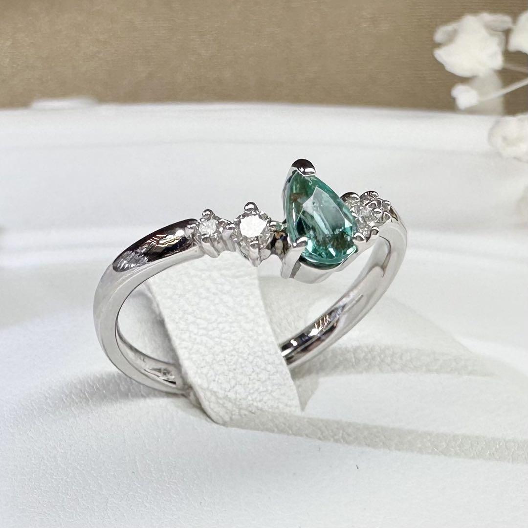 【美品】PT900 パライバトルマリン 0.30ct ダイヤモンド リング