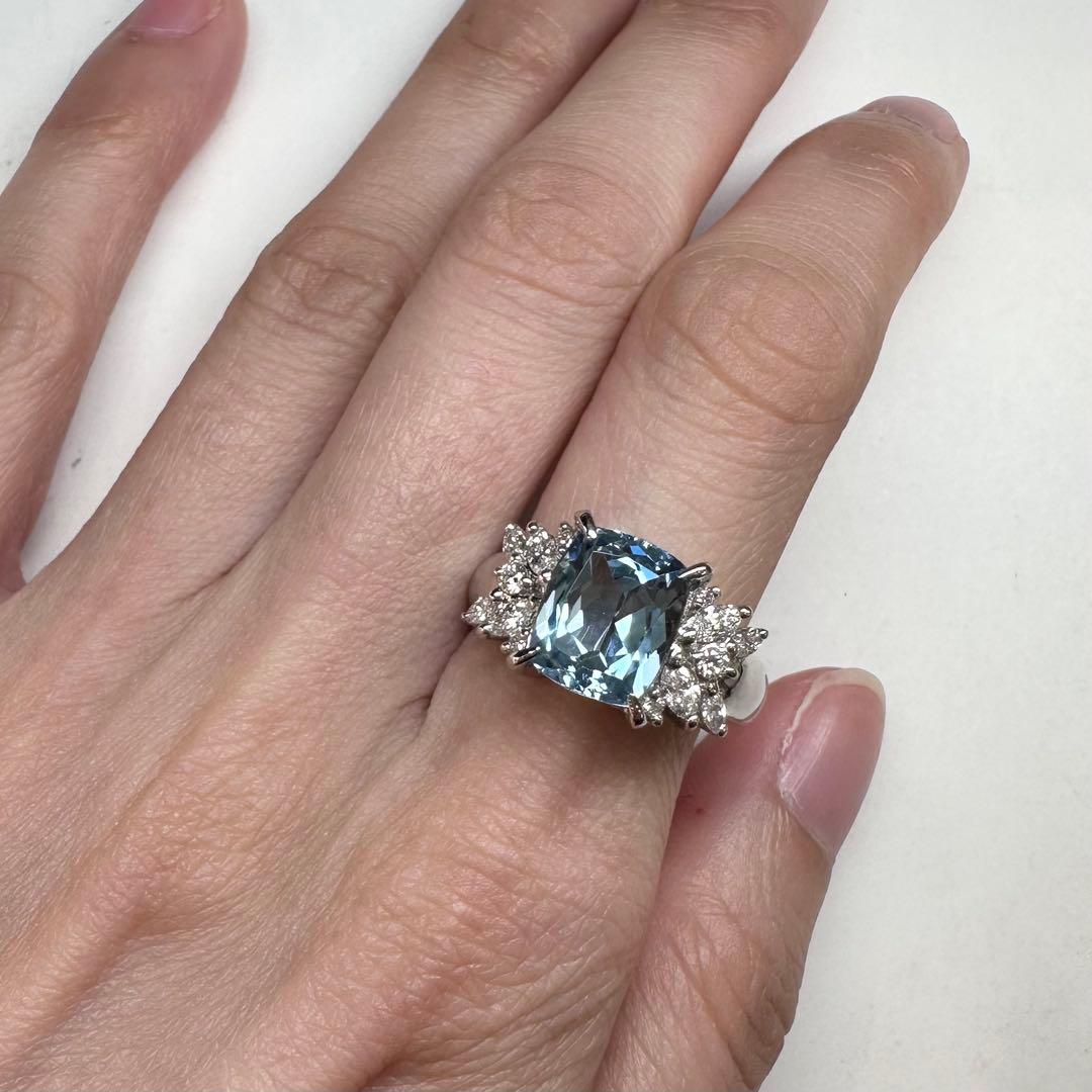 【美品】PT900 アクアマリン 3.18ct リング