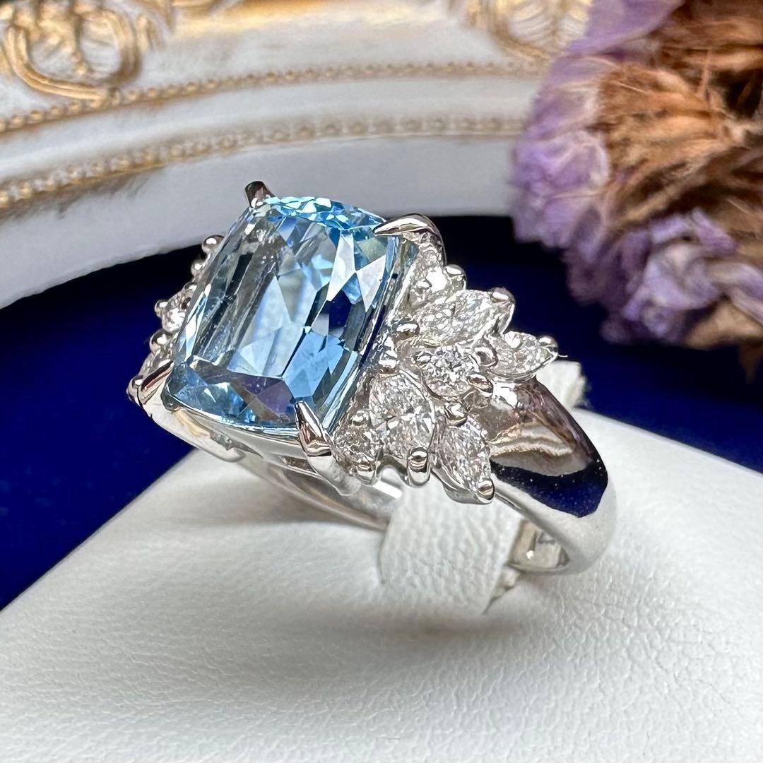 【美品】PT900 アクアマリン 3.18ct リング