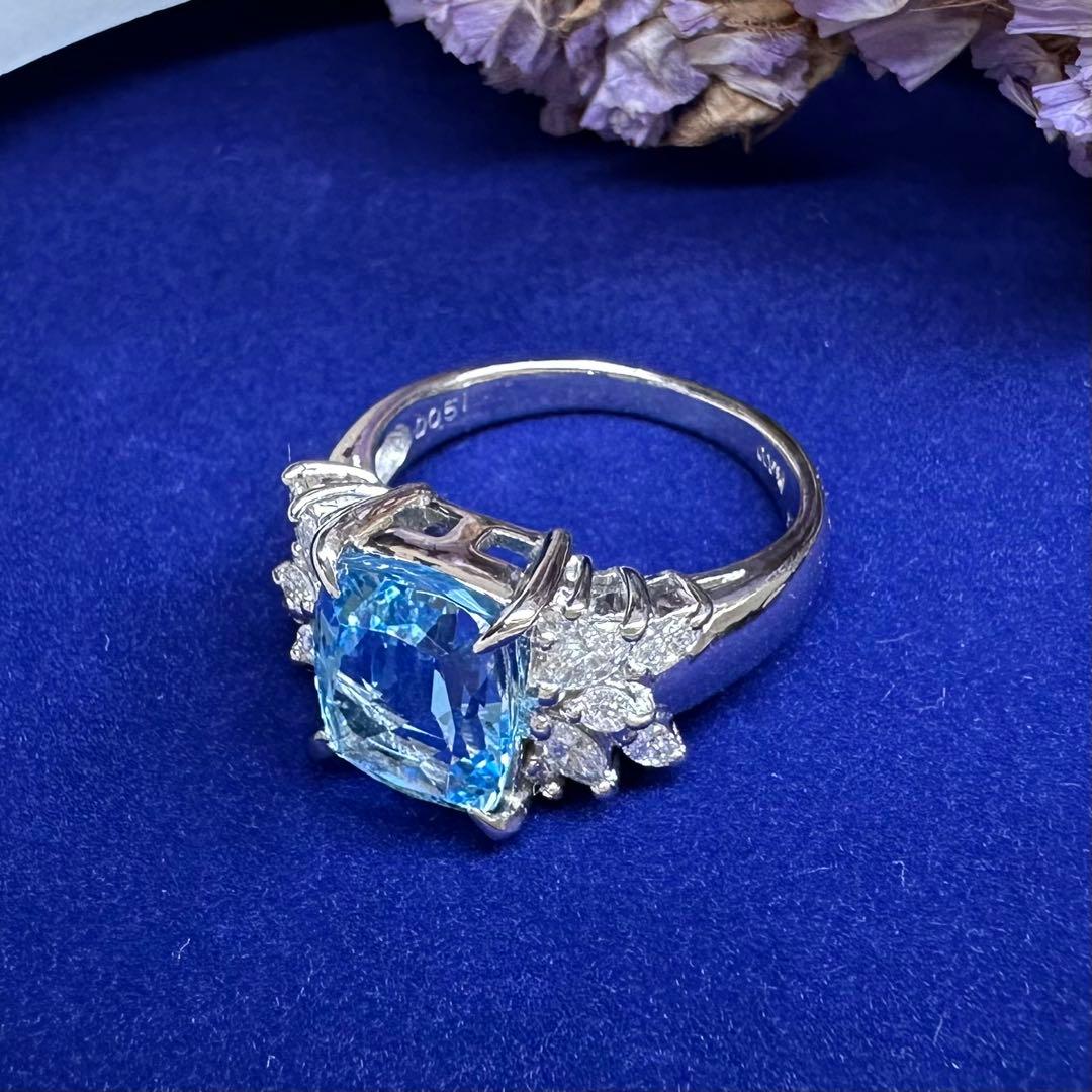 【美品】PT900 アクアマリン 3.18ct リング