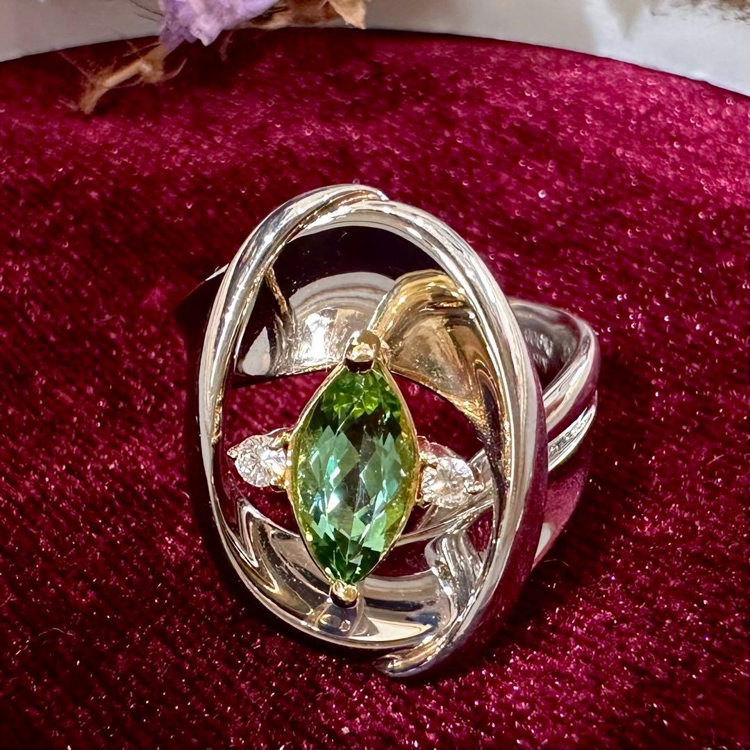 【美品】K18/PT900トルマリン0.75ct リング