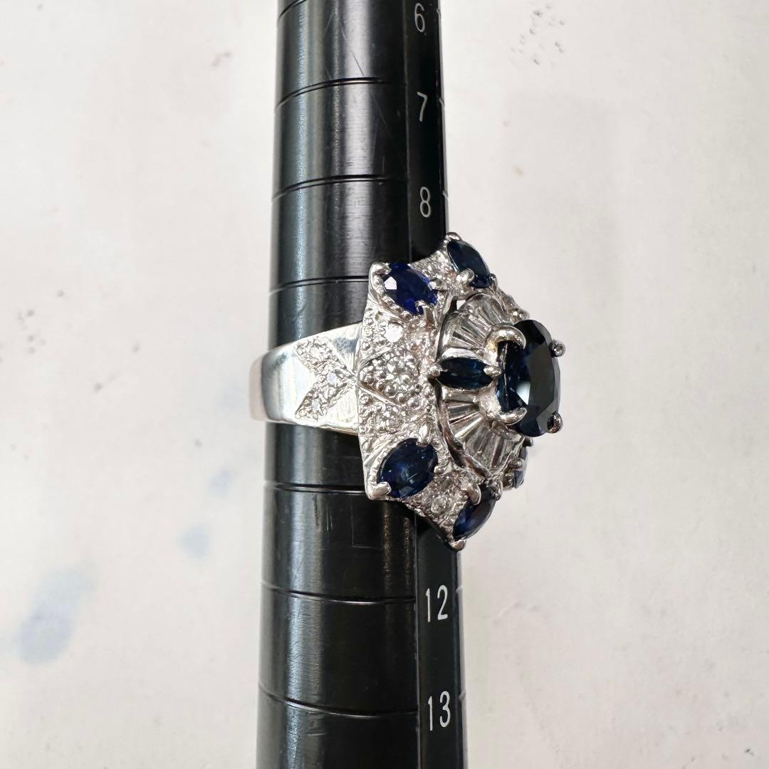 PT900 サファイア 2.16ct ダイヤモンド デザインリング 雪モチーフ