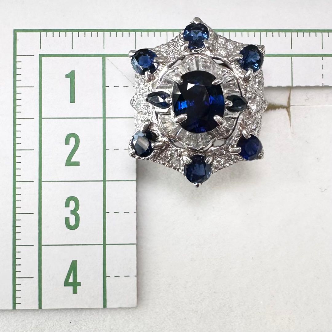 PT900 サファイア 2.16ct ダイヤモンド デザインリング 雪モチーフ