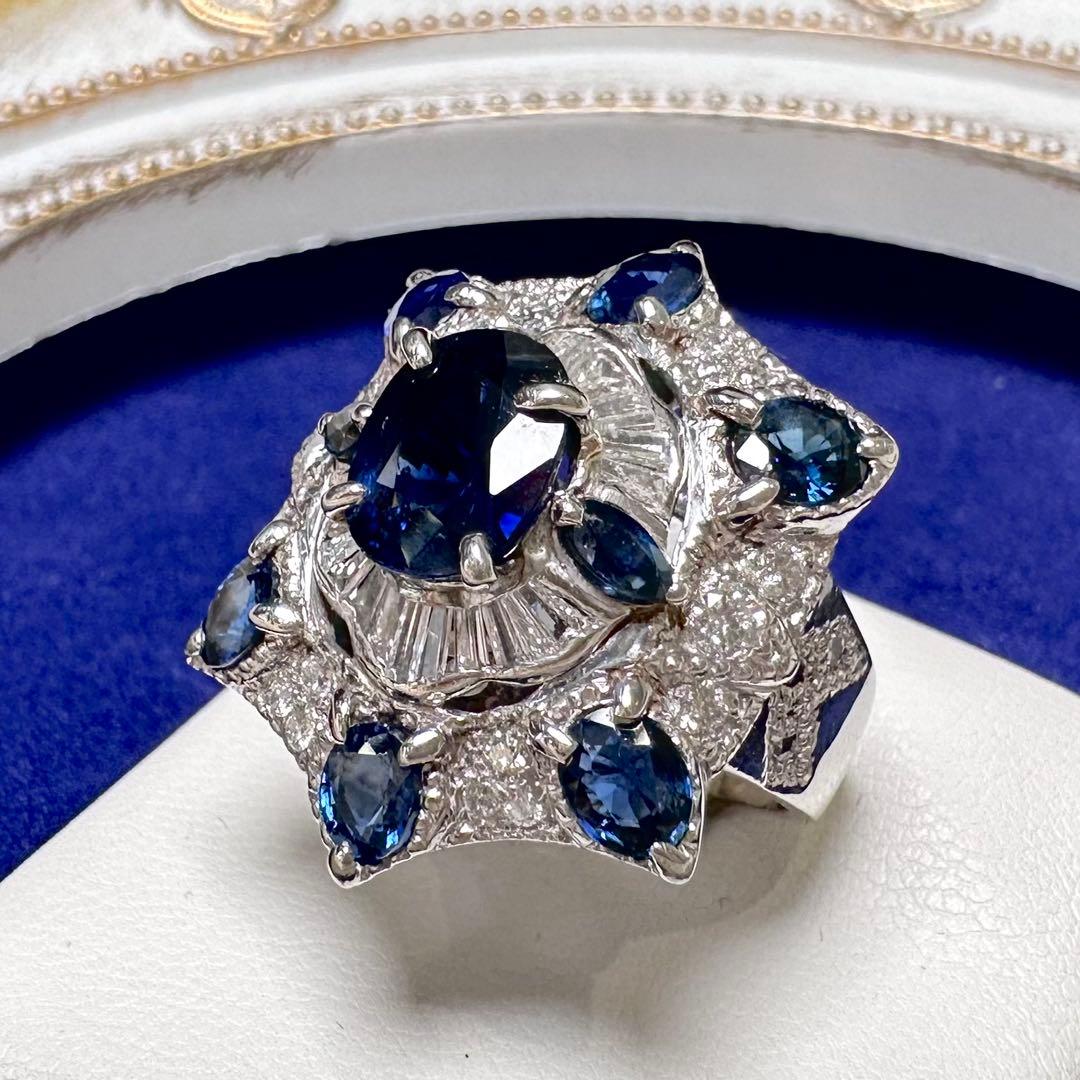 PT900 サファイア 2.16ct ダイヤモンド デザインリング 雪モチーフ