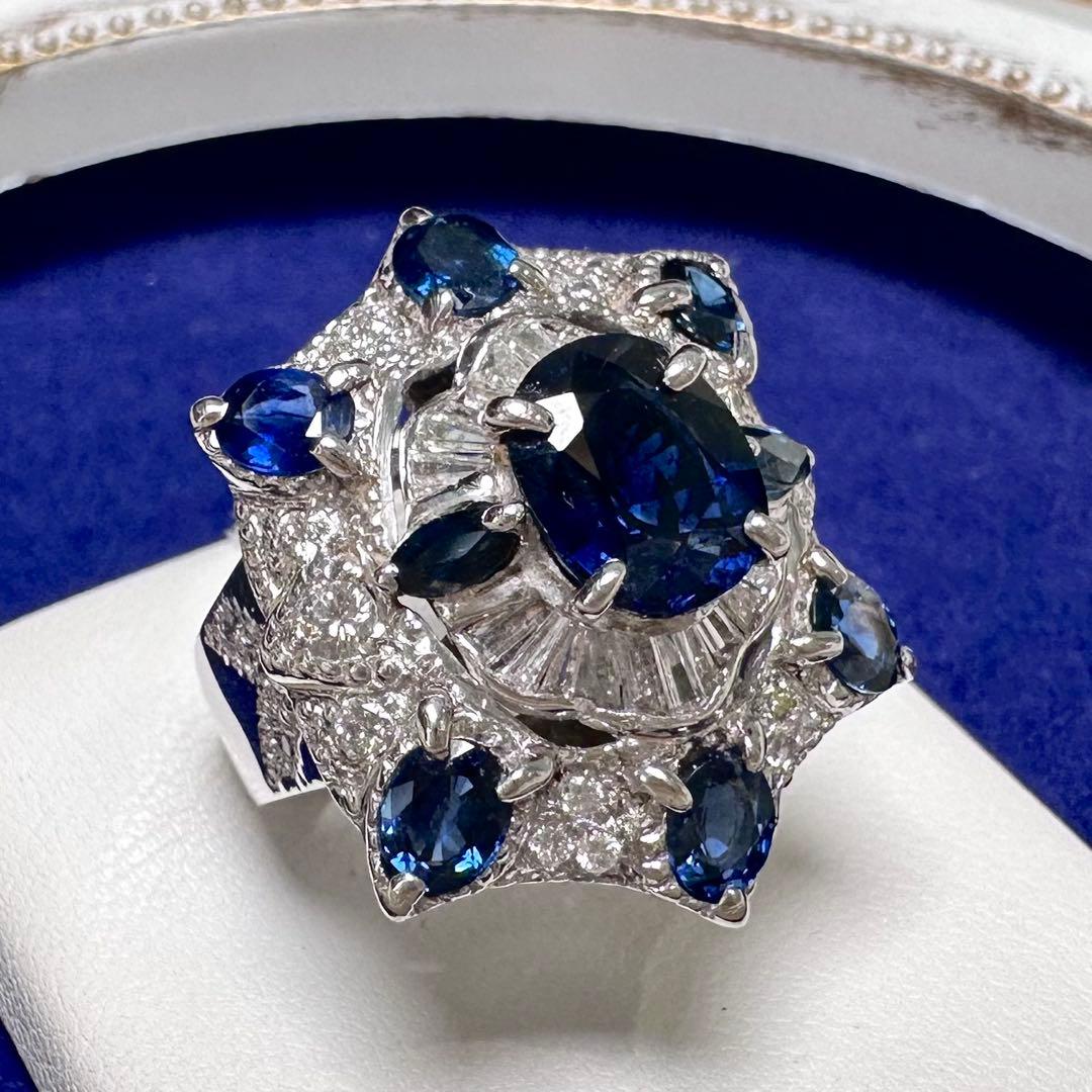 PT900 サファイア 2.16ct ダイヤモンド デザインリング 雪モチーフ