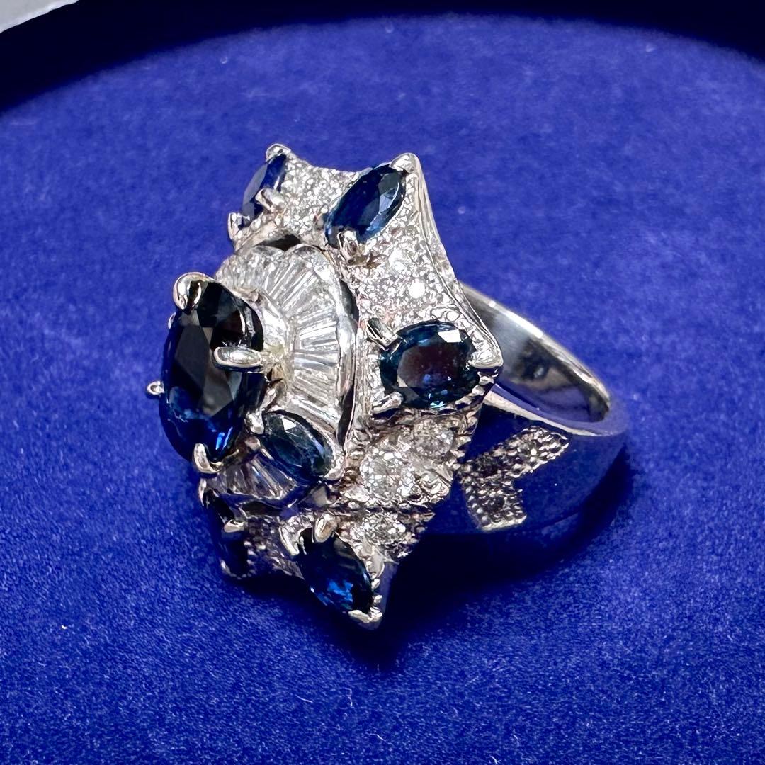 PT900 サファイア 2.16ct ダイヤモンド デザインリング 雪モチーフ