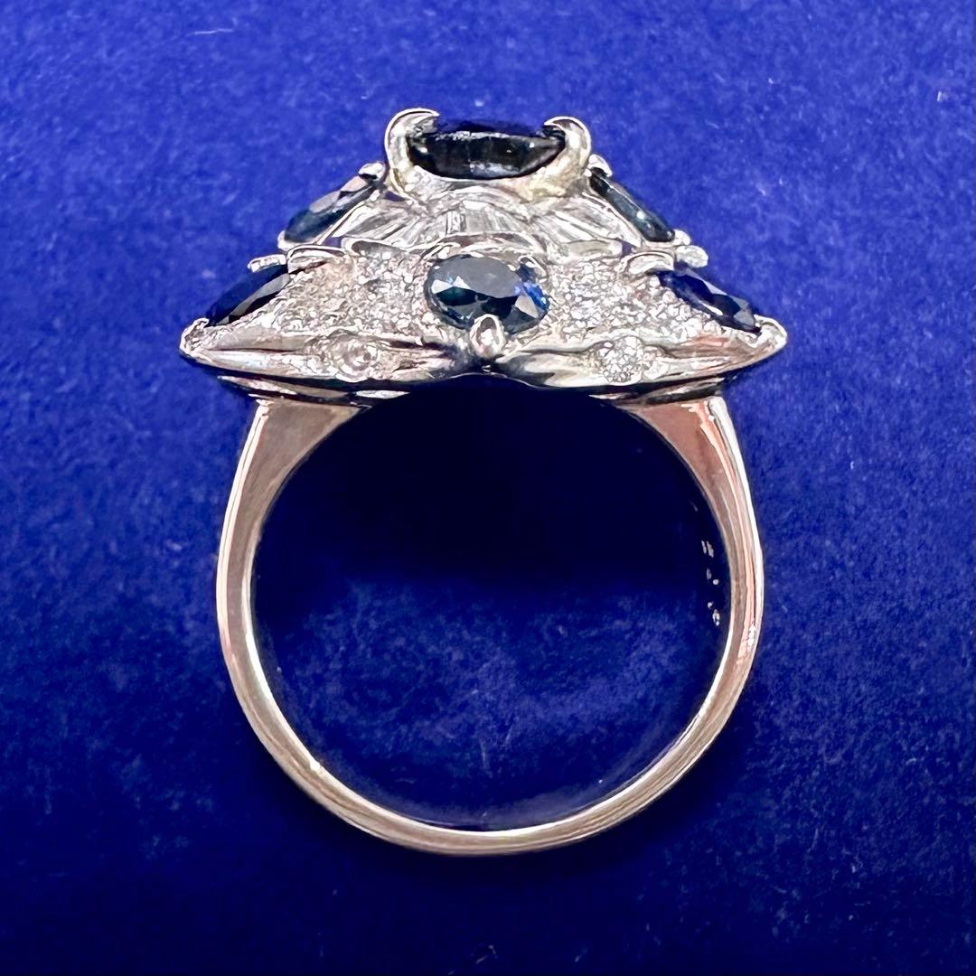 PT900 サファイア 2.16ct ダイヤモンド デザインリング 雪モチーフ