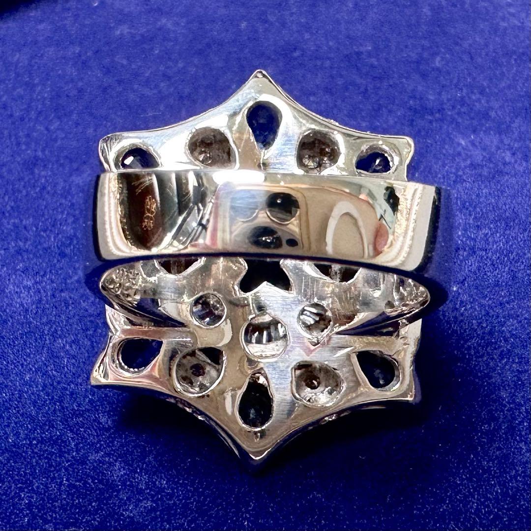 PT900 サファイア 2.16ct ダイヤモンド デザインリング 雪モチーフ