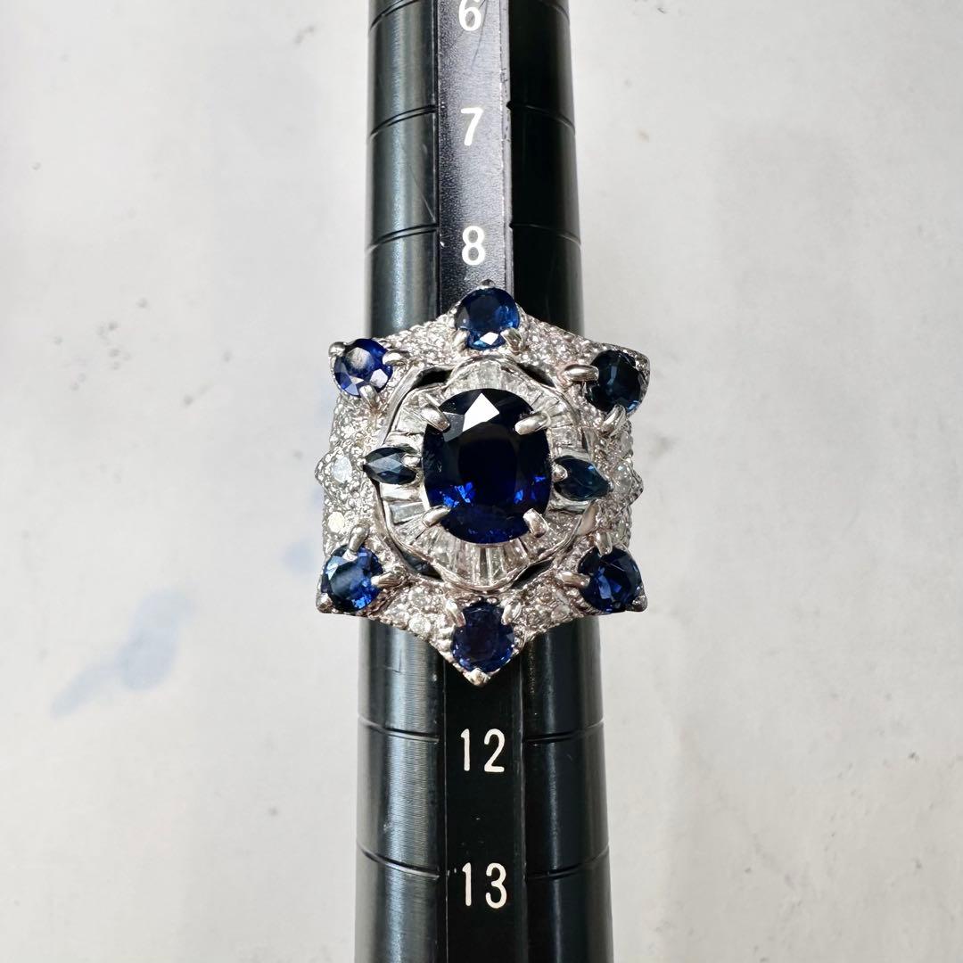 PT900 サファイア 2.16ct ダイヤモンド デザインリング 雪モチーフ