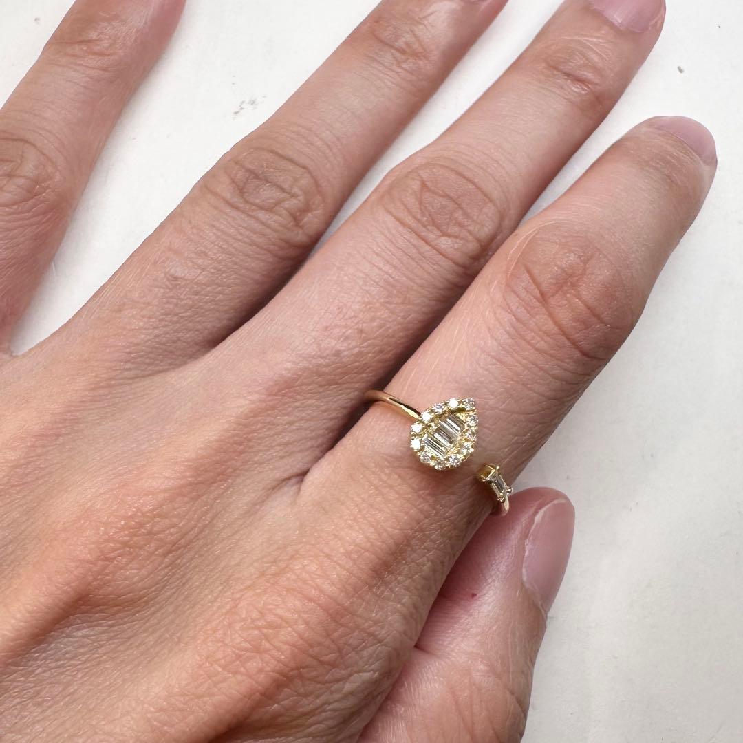 K18 ダイヤモンド0.20ct フリーリング オープンリング ティアドロップ