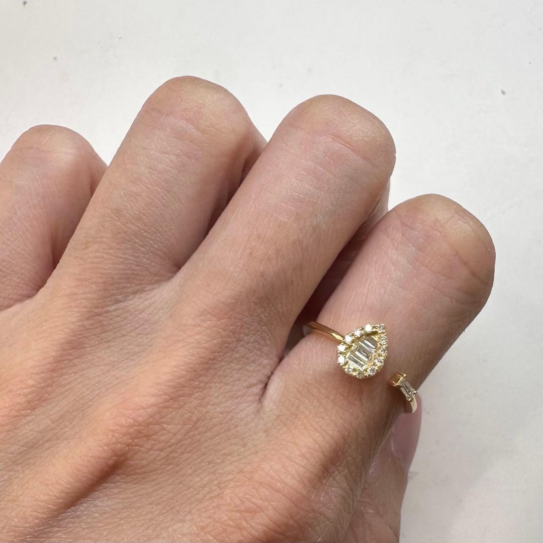 K18 ダイヤモンド0.20ct フリーリング オープンリング ティアドロップ