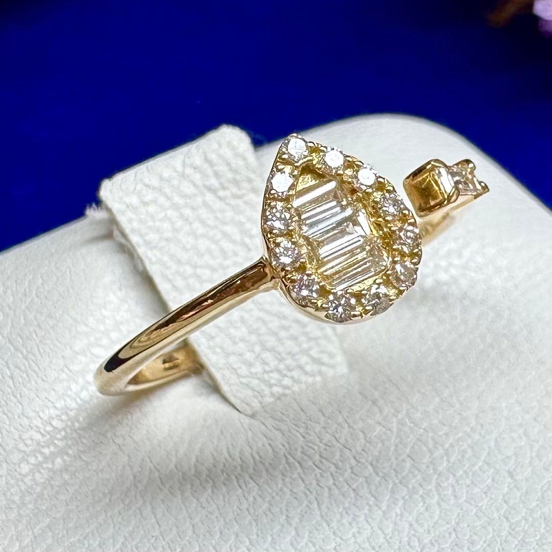 K18 ダイヤモンド0.20ct フリーリング オープンリング ティアドロップ
