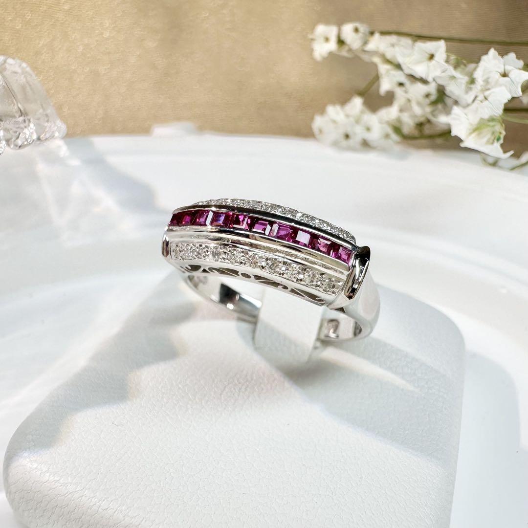 【美品】Pt900 ルビー 0.36ct ラインデザイン リング ダイヤ