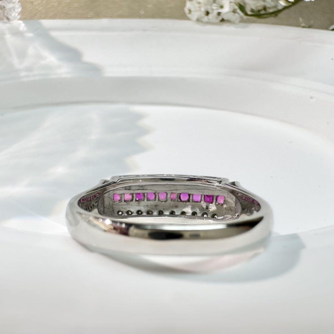 【美品】Pt900 ルビー 0.36ct ラインデザイン リング ダイヤ