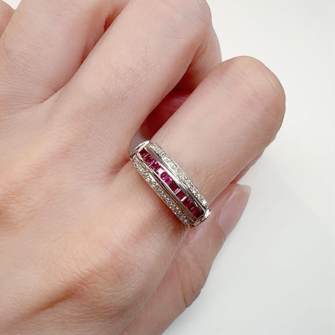 【美品】Pt900 ルビー 0.36ct ラインデザイン リング ダイヤ