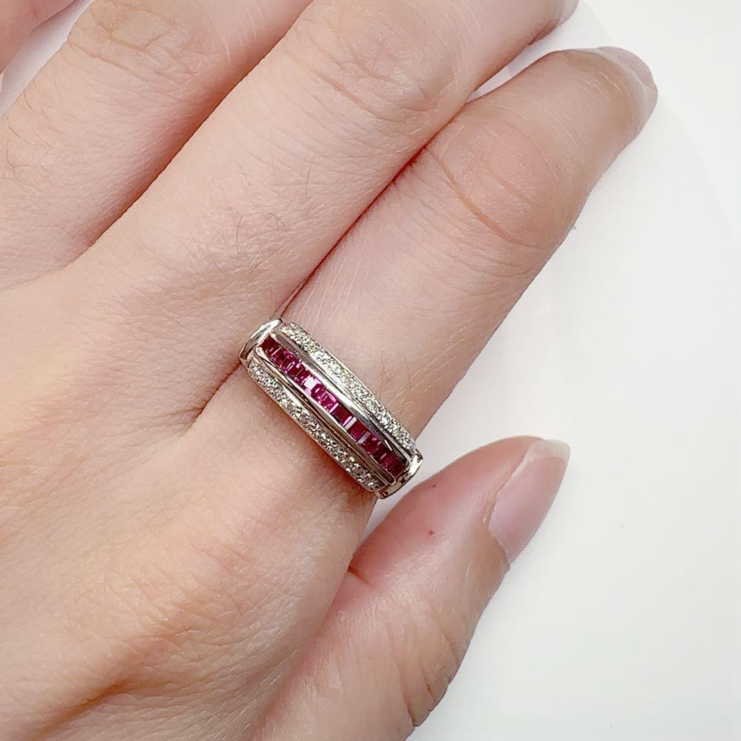 【美品】Pt900 ルビー 0.36ct ラインデザイン リング ダイヤ