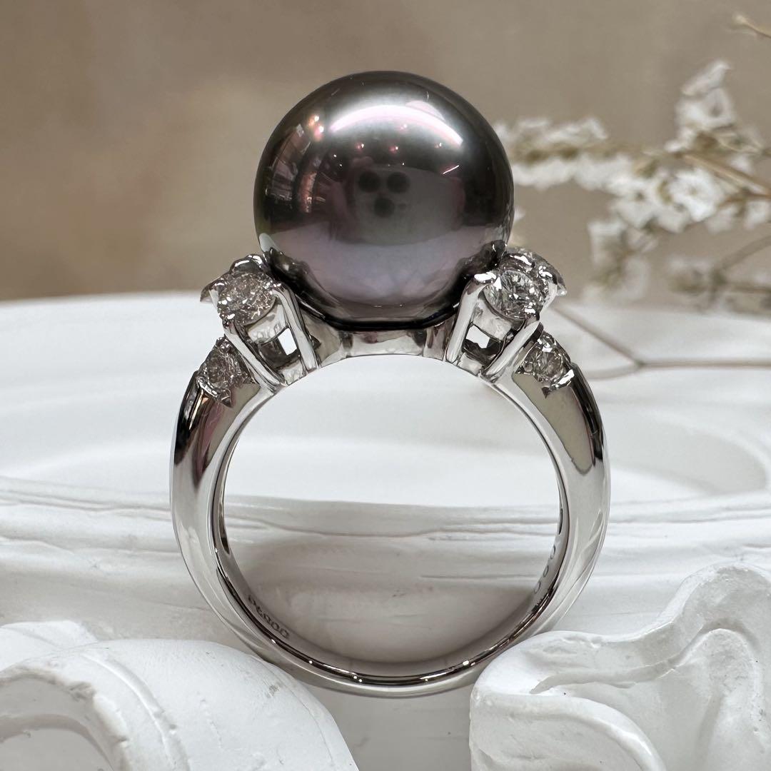 【美品】PT900 黒蝶真珠リング 12.3mm ダイヤ