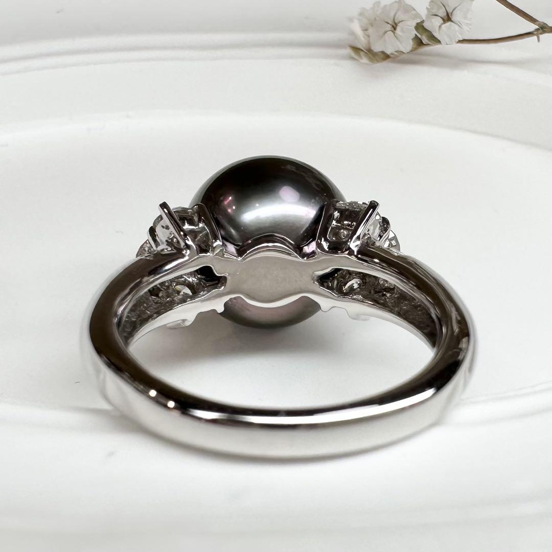 【美品】PT900 黒蝶真珠リング 12.3mm ダイヤ