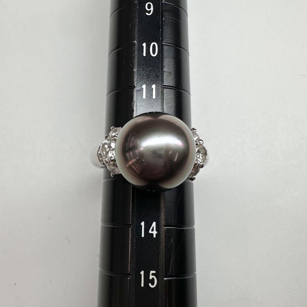 【美品】PT900 黒蝶真珠リング 12.3mm ダイヤ