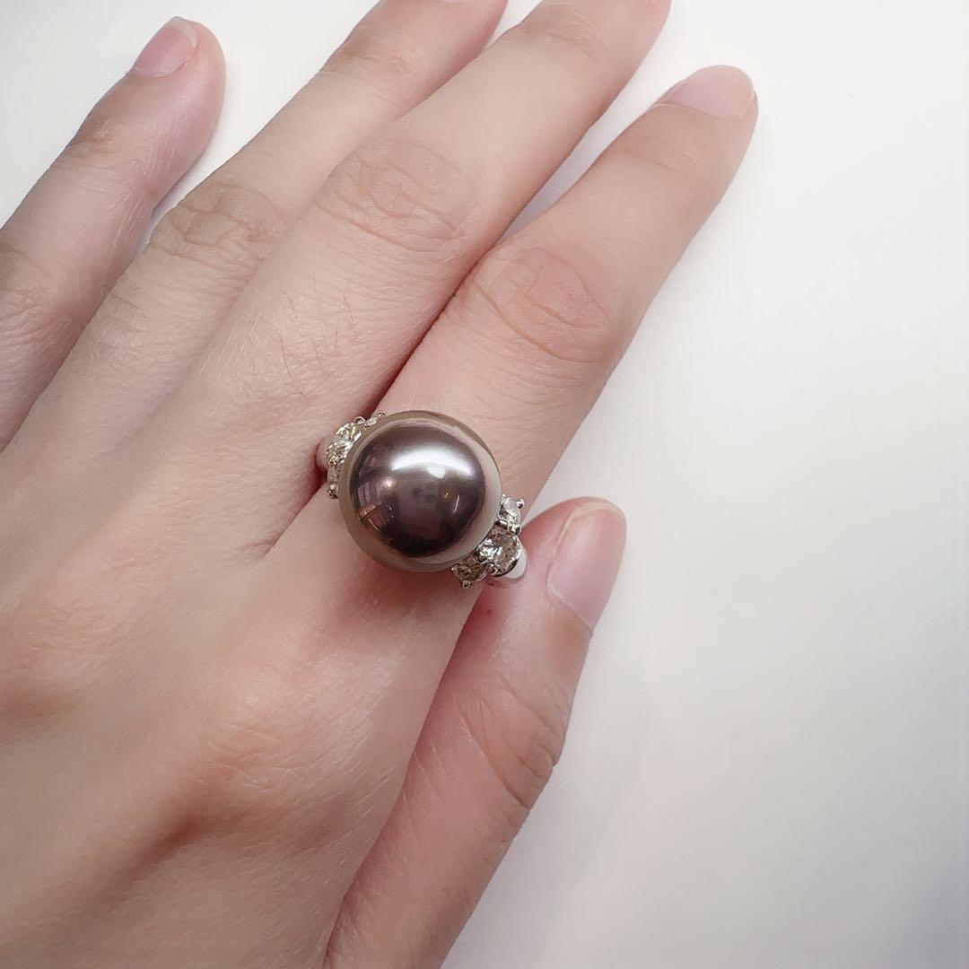 【美品】PT900 黒蝶真珠リング 12.3mm ダイヤ