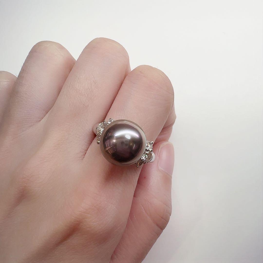 【美品】PT900 黒蝶真珠リング 12.3mm ダイヤ