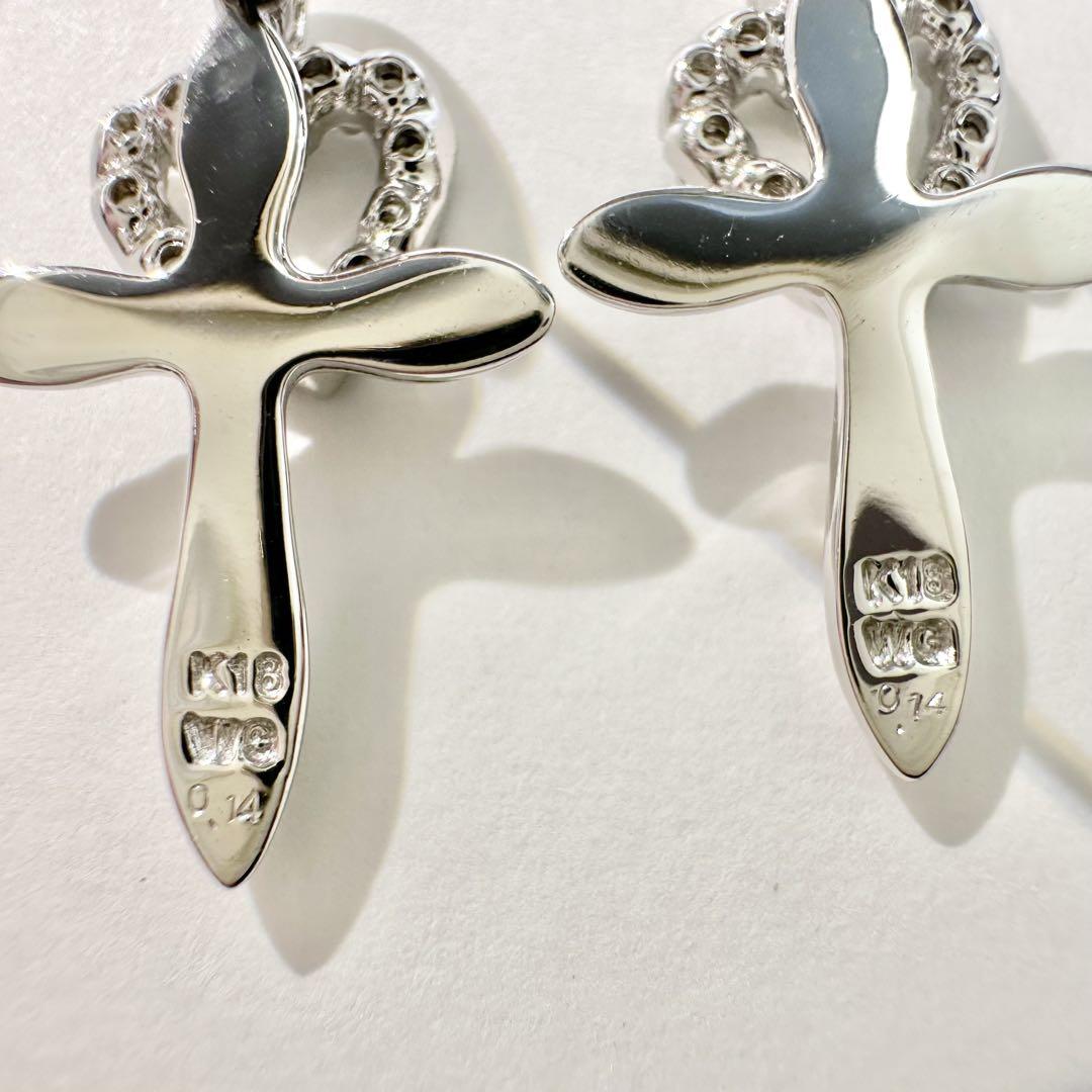 【K18WG】ダイヤモンド 0.14ct*2ピアス ハート 十字架