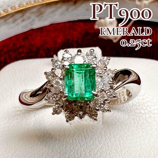 【美品】PT900 コロンビア産エメラルド 0.25ct リング