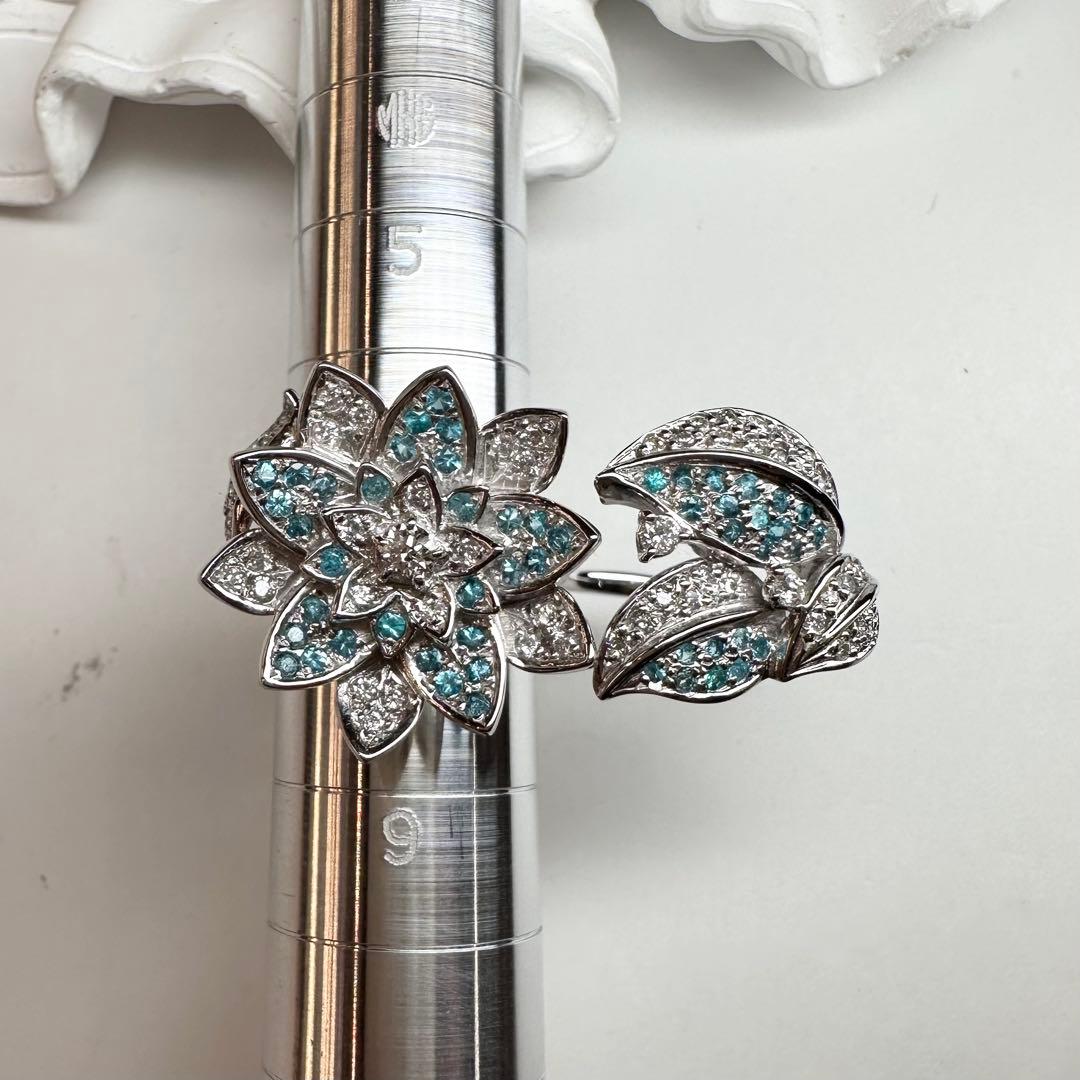 【K18】パライバトルマリン 0.48ct デザイン ダブルフィンガーリング