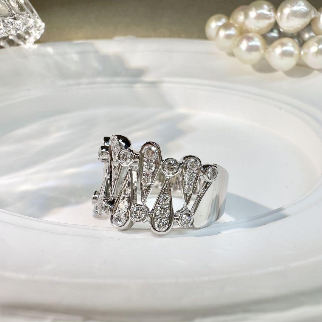 【K18WG】ダイヤモンド 0.68ct リング 雫モチーフ 幅広デザイン