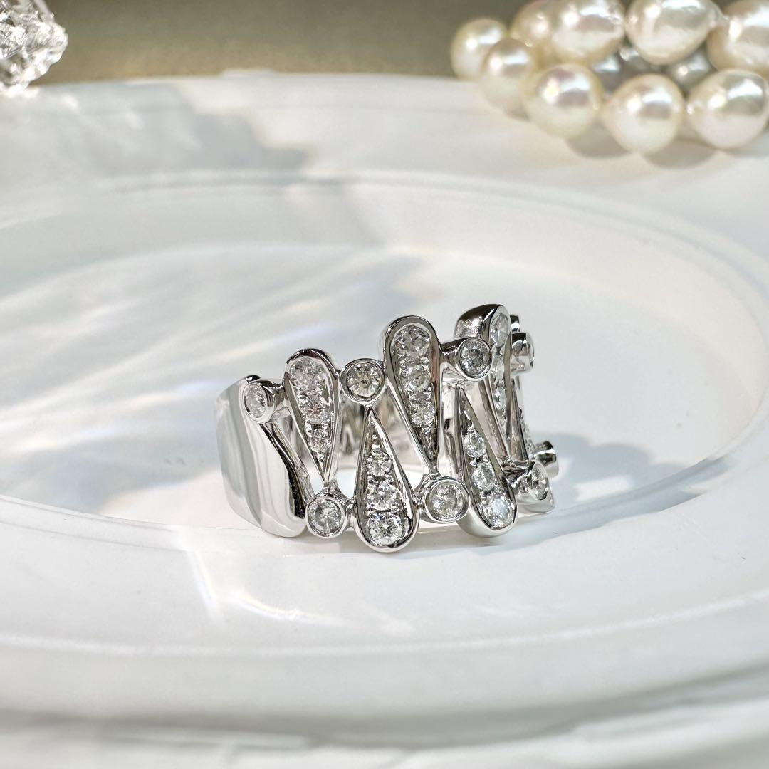 【K18WG】ダイヤモンド 0.68ct リング 雫モチーフ 幅広デザイン