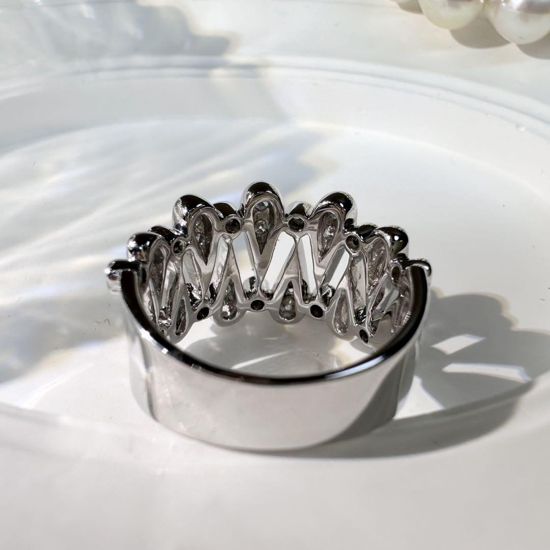 【K18WG】ダイヤモンド 0.68ct リング 雫モチーフ 幅広デザイン