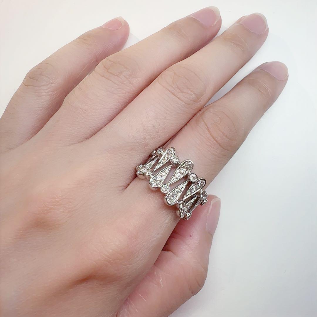 【K18WG】ダイヤモンド 0.68ct リング 雫モチーフ 幅広デザイン