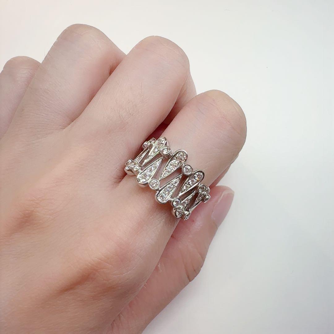 【K18WG】ダイヤモンド 0.68ct リング 雫モチーフ 幅広デザイン