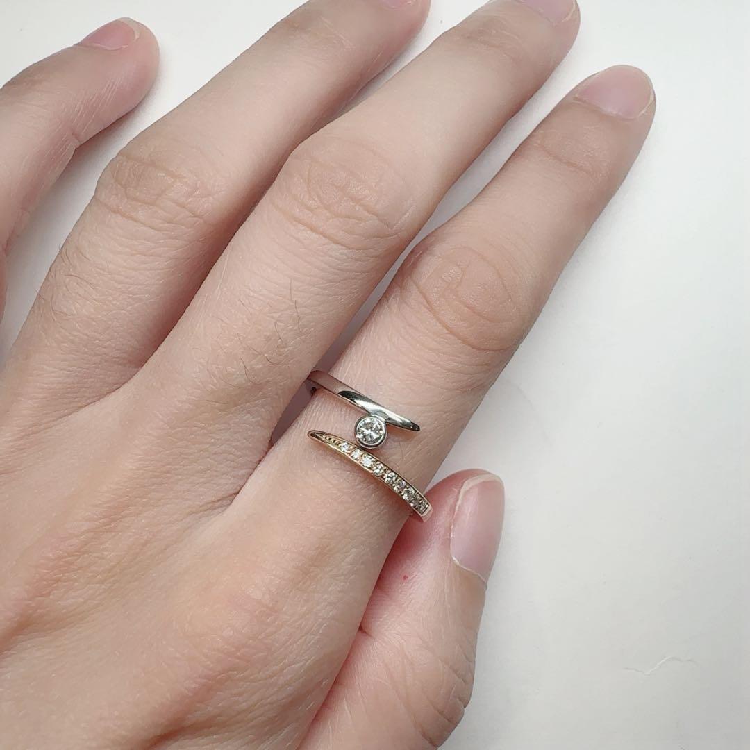 【K18】ダイヤモンドリング 0.15ct モダンデザイン　開けれる