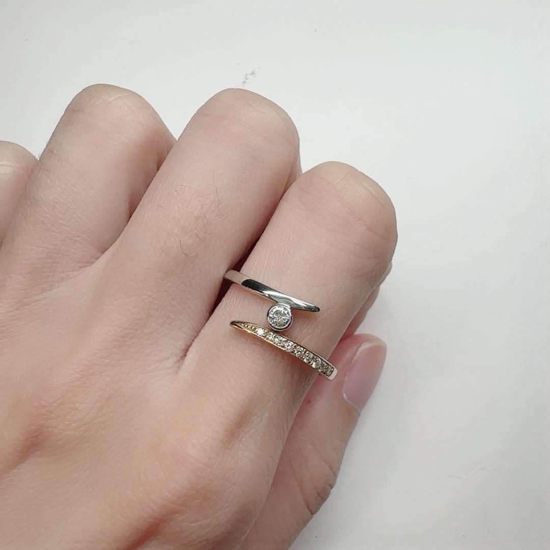 【K18】ダイヤモンドリング 0.15ct モダンデザイン　開けれる