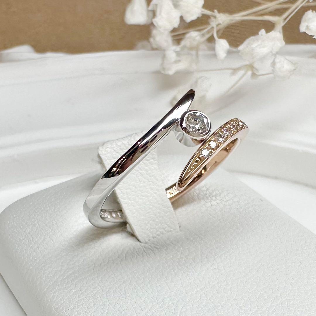 【K18】ダイヤモンドリング 0.15ct モダンデザイン　開けれる