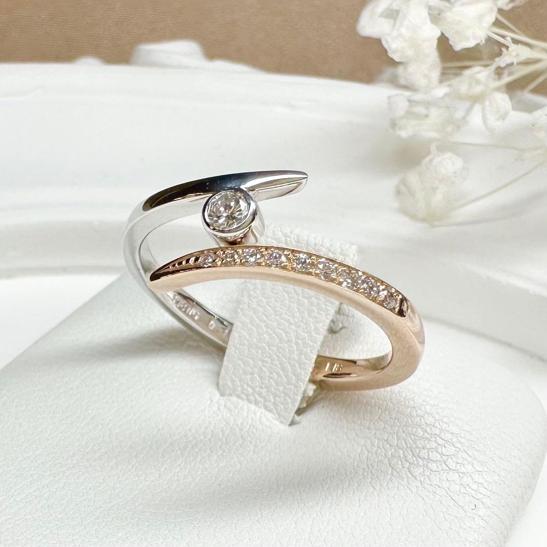 【K18】ダイヤモンドリング 0.15ct モダンデザイン　開けれる