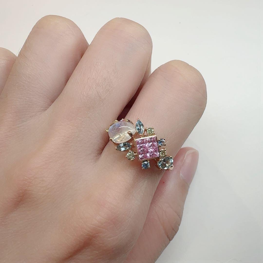 【K18】ムーンストーン 0.70ct ファンシーサファイア　リング