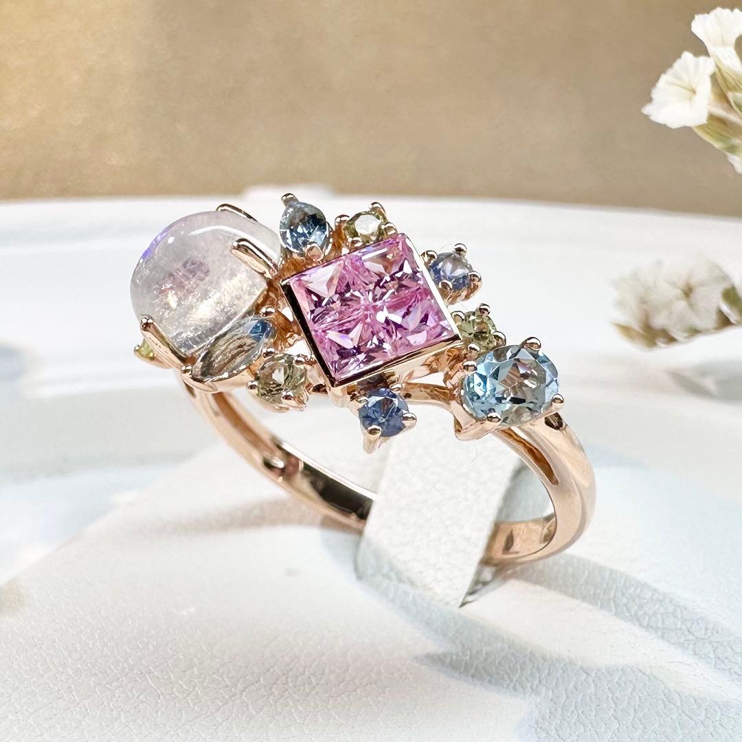 【K18】ムーンストーン 0.70ct ファンシーサファイア　リング