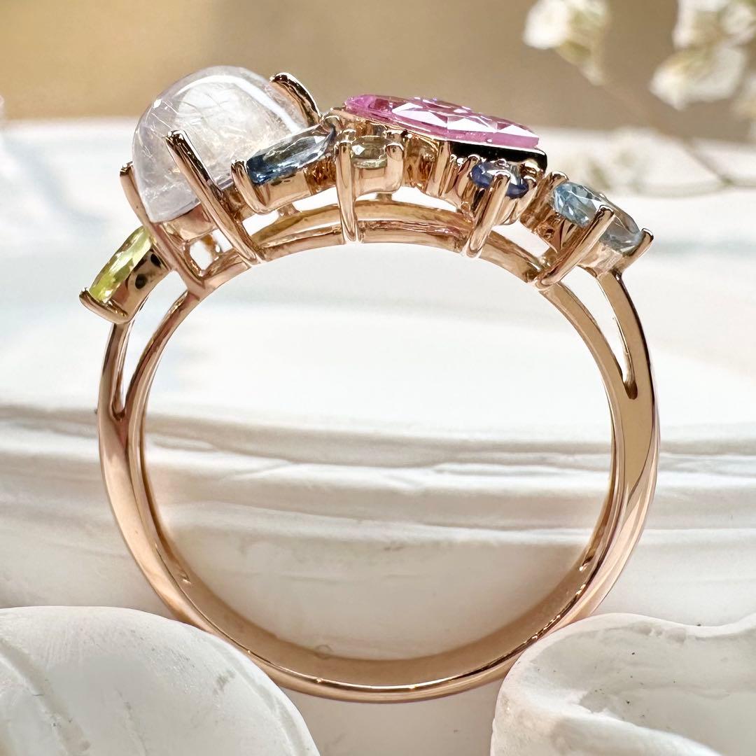 【K18】ムーンストーン 0.70ct ファンシーサファイア　リング