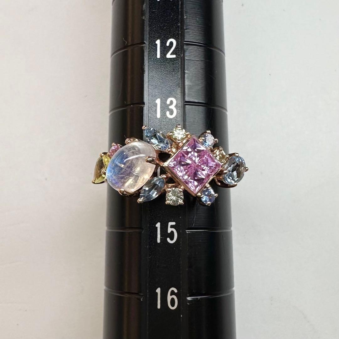 【K18】ムーンストーン 0.70ct ファンシーサファイア　リング