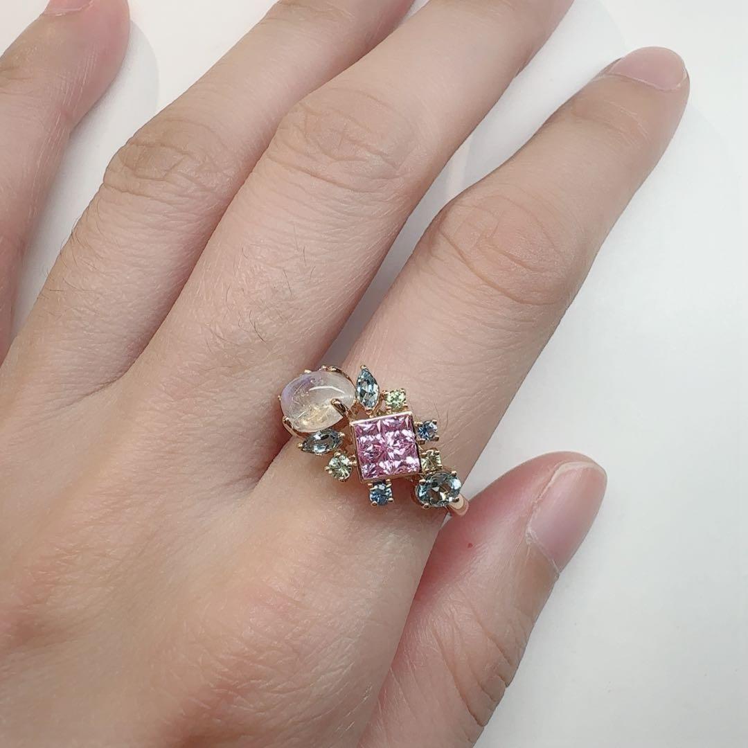 【K18】ムーンストーン 0.70ct ファンシーサファイア　リング