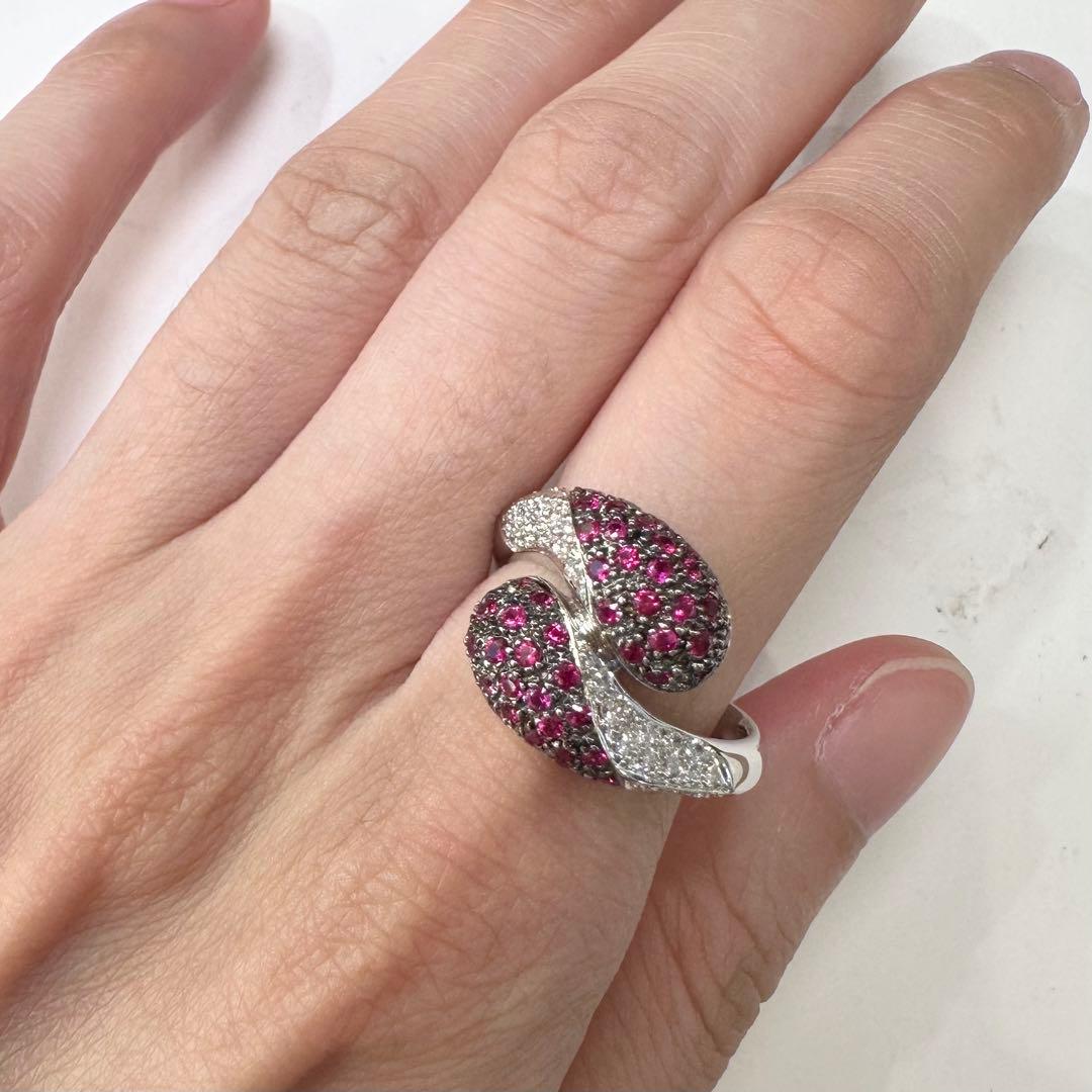 K18 ルビー ダイヤモンド パヴェ クロス リング 0.7ct