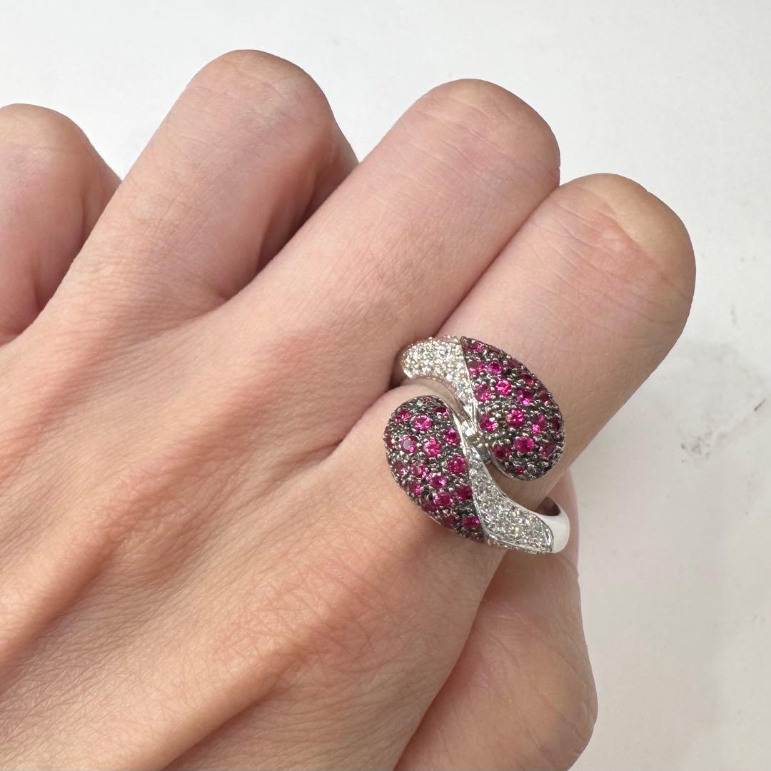 K18 ルビー ダイヤモンド パヴェ クロス リング 0.7ct