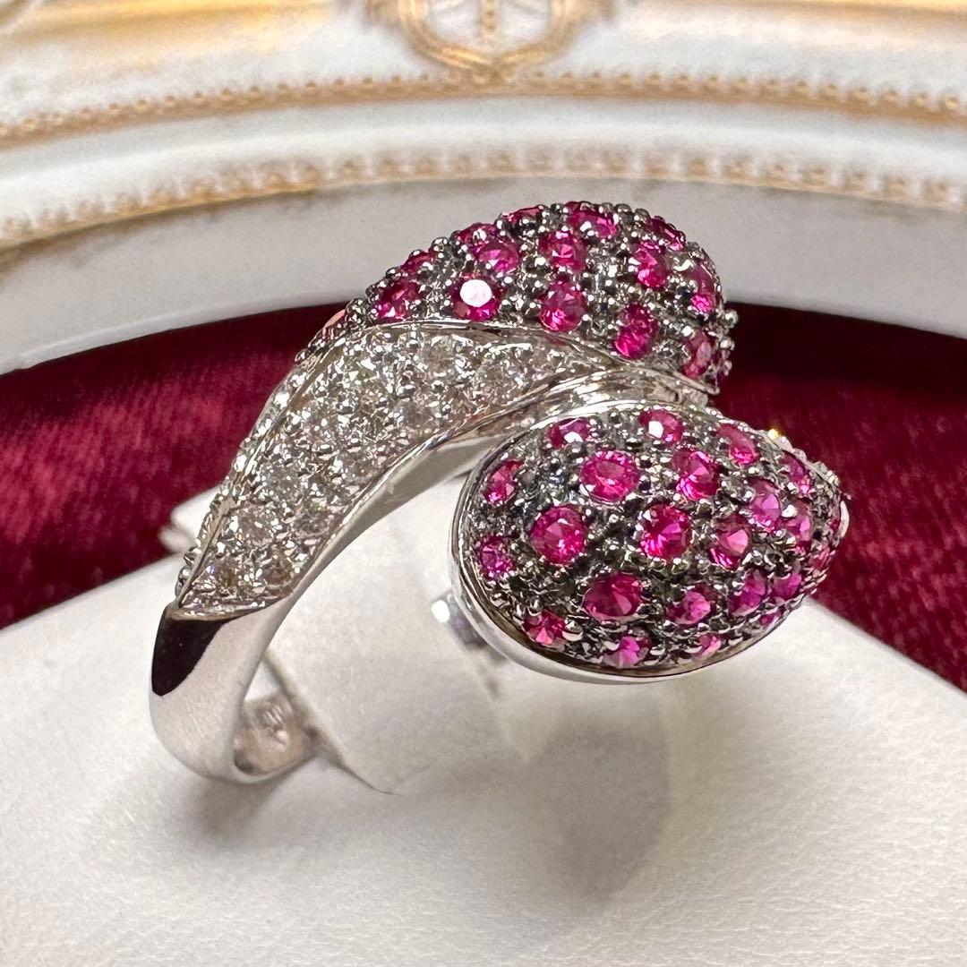 K18 ルビー ダイヤモンド パヴェ クロス リング 0.7ct