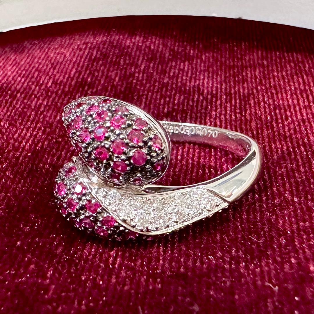 K18 ルビー ダイヤモンド パヴェ クロス リング 0.7ct